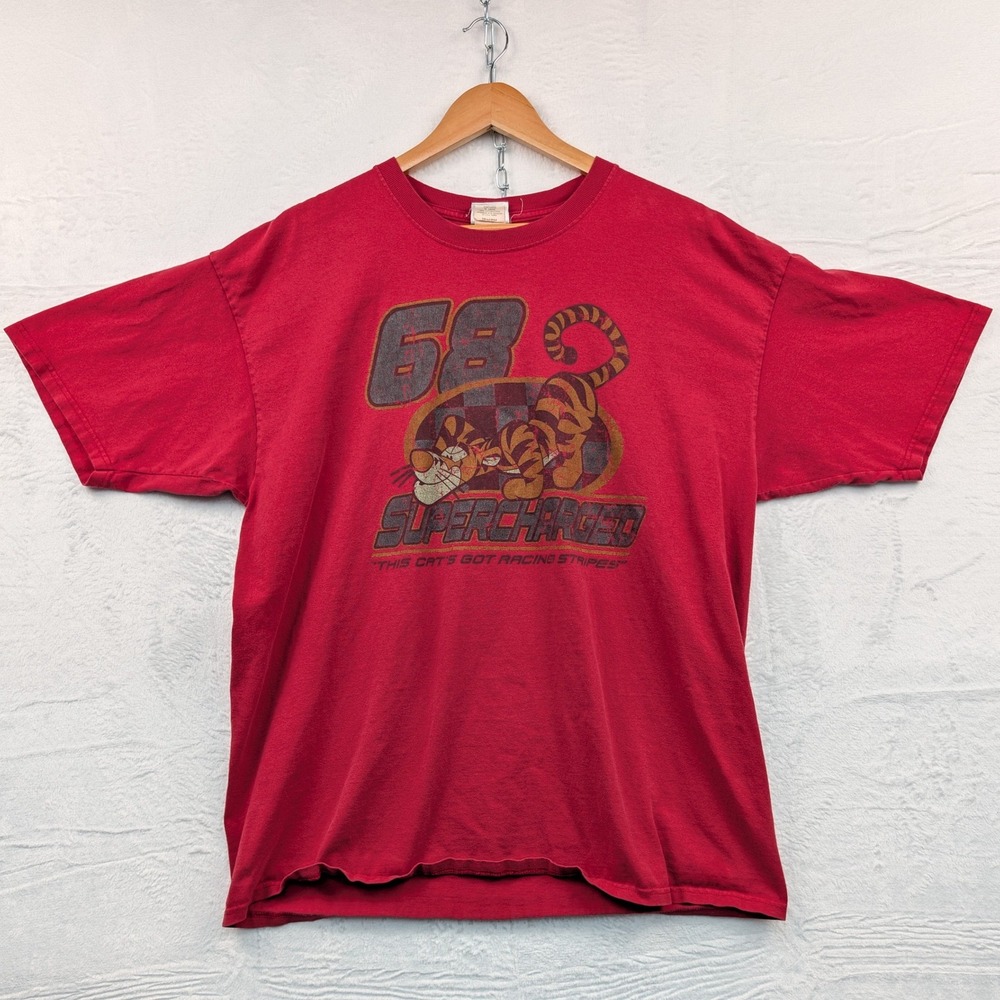 VTG Disney Store T-Shirt Men's 2XL Red Tigger Racing 68 Supercharged Cartoon 90s